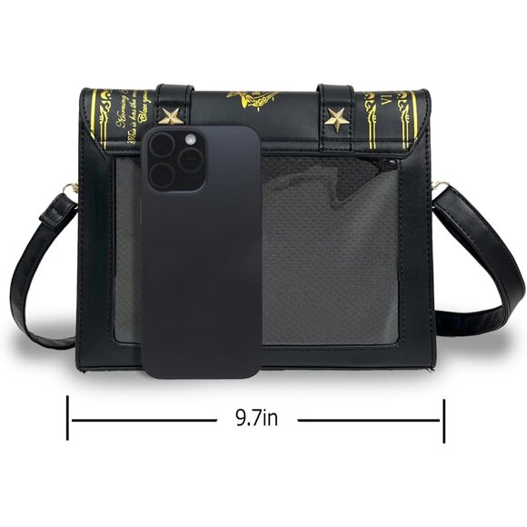 Cute Black Ita Bag with Pin Display - Adjustable Crossbody for Anime Lovers - Picture 6 of 6